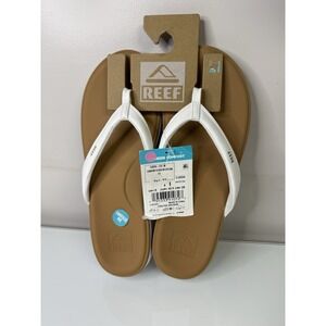 Women's Reef Cushion Cloud Flip Flops Sandals Size 11 New With Tags White & Tan